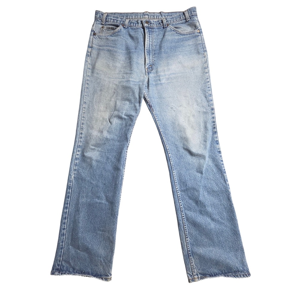 Vintage Levi's 517 Orange Tab Bootcut Jeans 38x33 Light Wash Distressed Retro